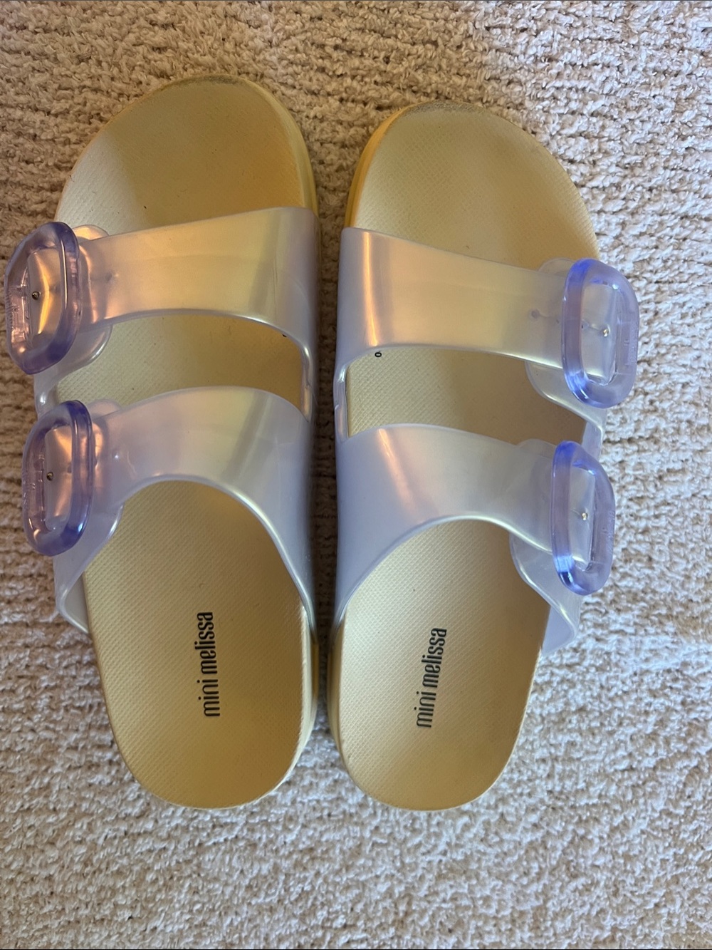 Mini Melissa Iridescent Lavender Buckle Slide Sandals